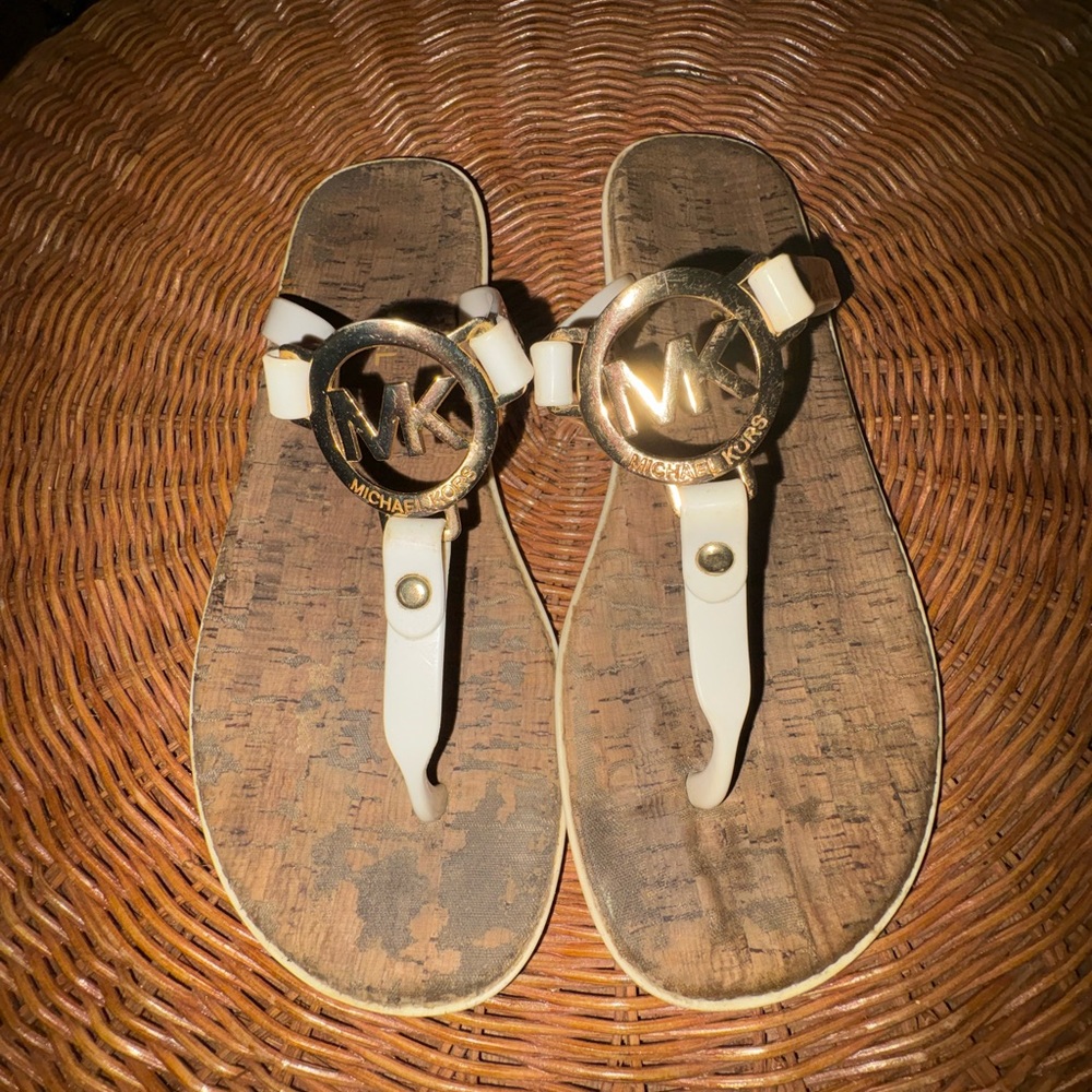 Michael Kors Cream and Gold Logo Sandals